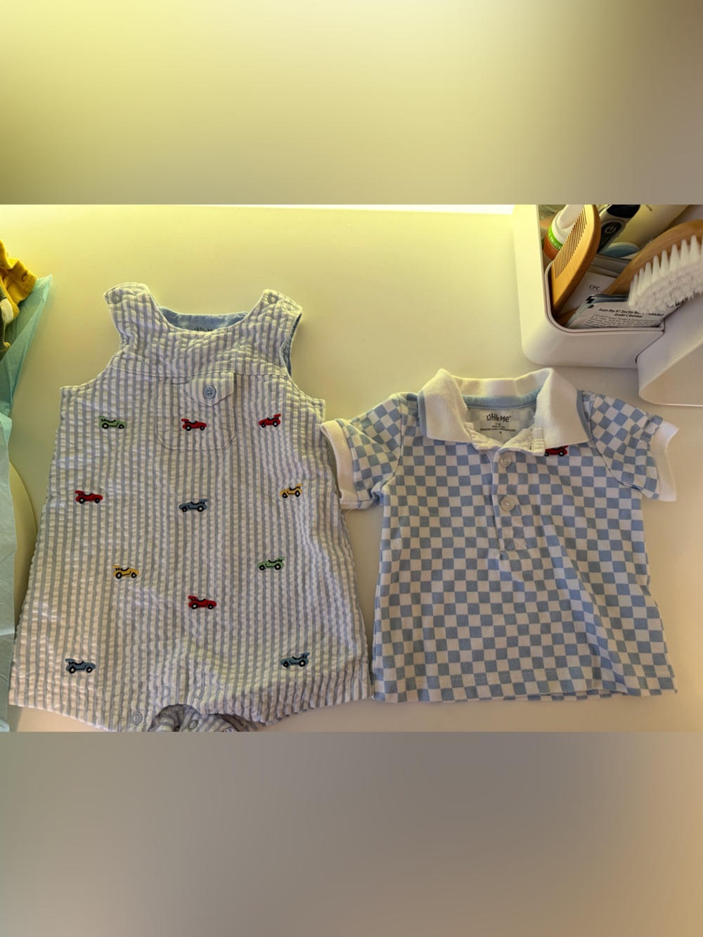 Brand new little me Baby Polo and Car-Print Romper Set 0-3